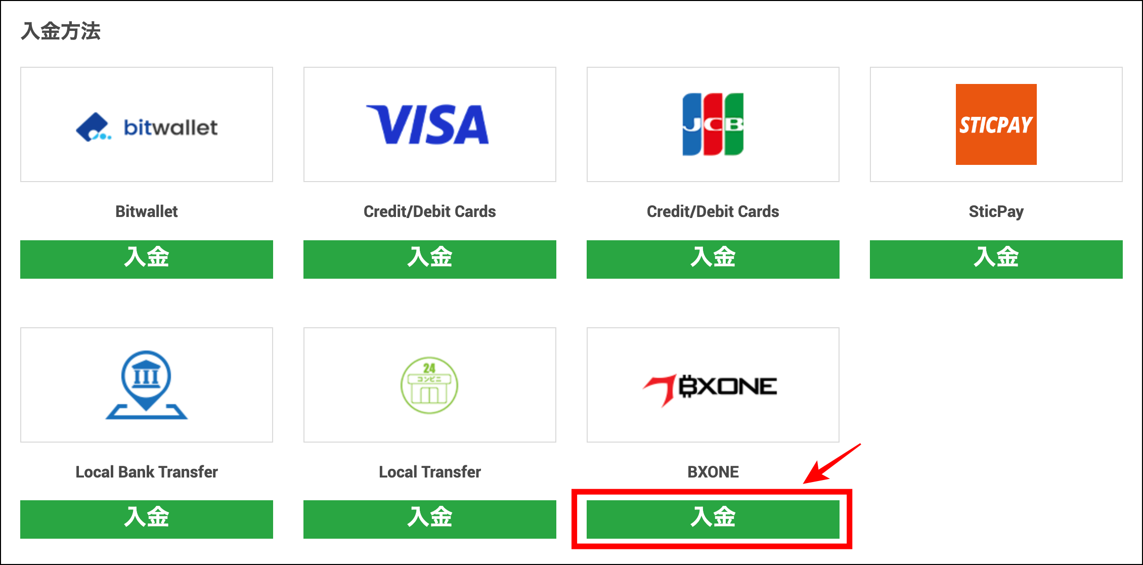 XMの入金方法5：BXONE